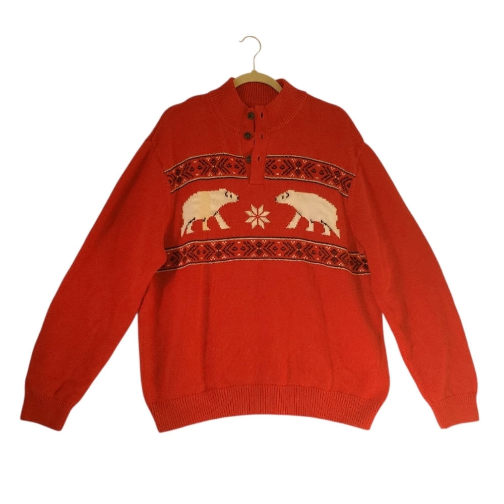 Mens Chaps 100% Cotton Red Knit Cardigan Sweater Size‎ XL